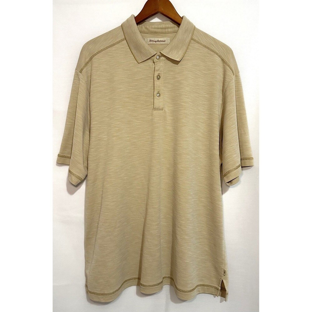 Tommy Bahama Polo Shirt Men's Size XL Textured Short Sleeve Brown Beige Top
